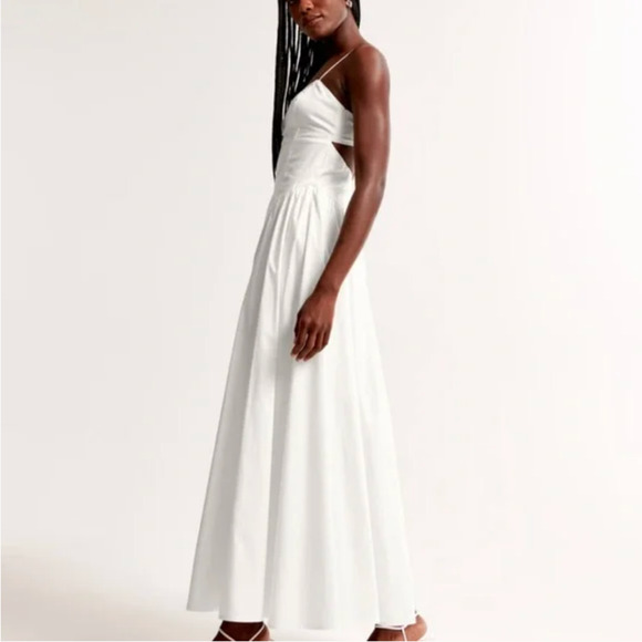 ABERCROMBIE & FITCH Dipped-Waist Sweetheart Maxi Dress White Cut Out NWT - Picture 4 of 16
